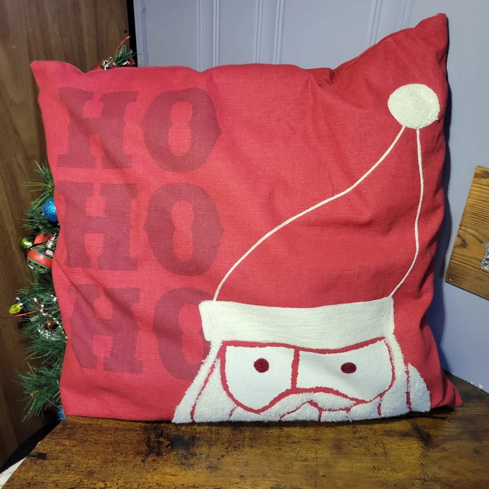 Festive Santa Throw Pillow says HoHoHo-red/white